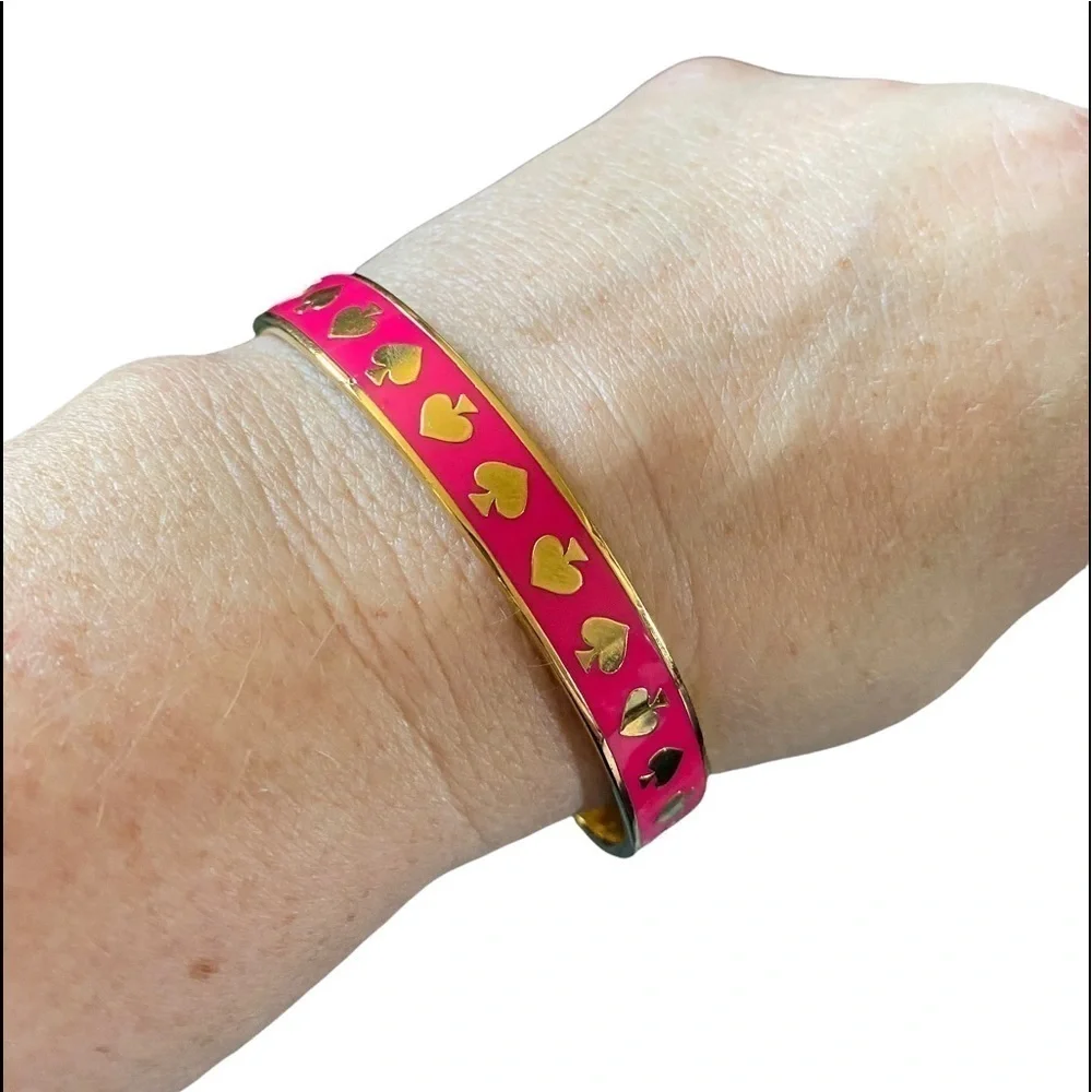 Kate Spade ♠️“Live Colorfully” Hot Pink w/Gold Spades Idiom Bangle Bracelet